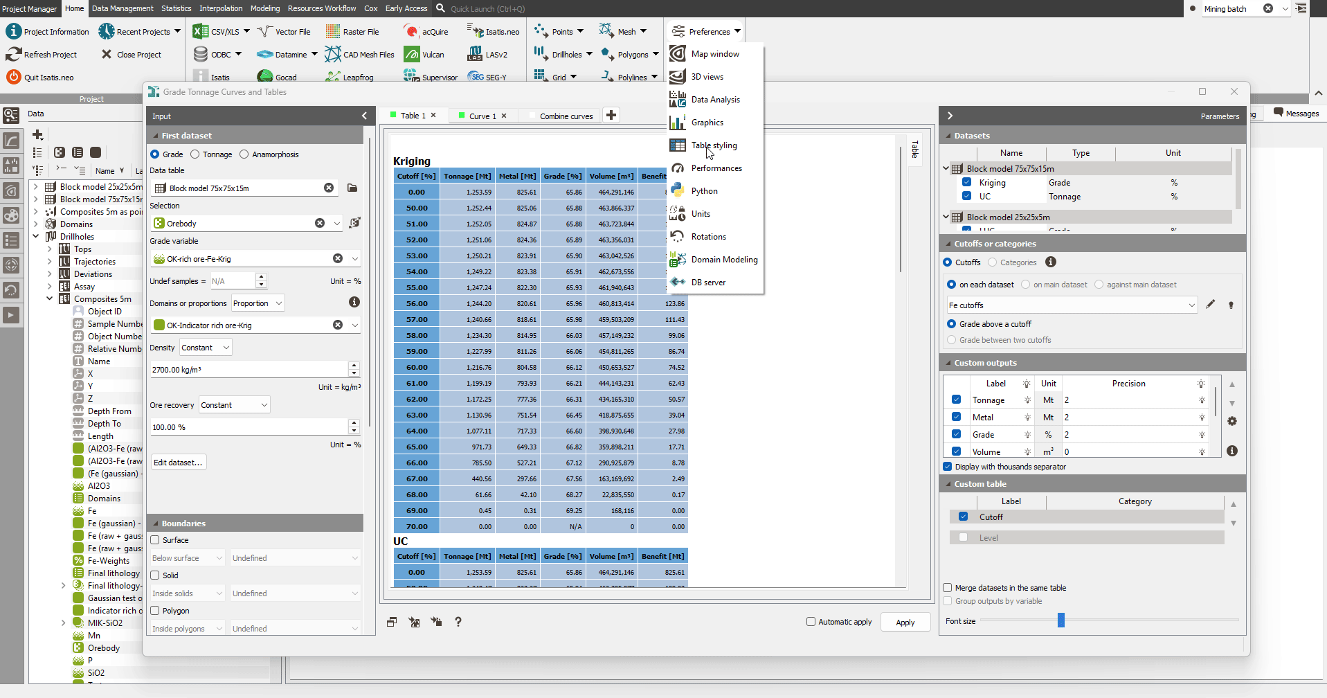 Adjust table styling preferences in Isatis.neo